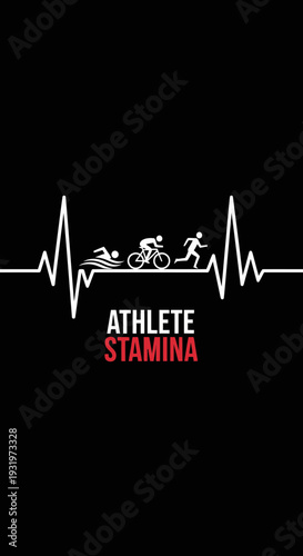 Depicting Athlete's Endurance: A Triathlon Concept Featuring Heartbeat and Iconic Sports Symbols