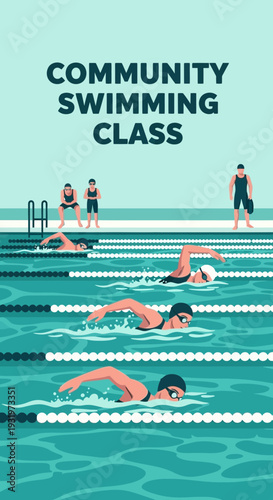 Depicting Community Swimming Class: Active Participants Enjoying Their Aquatic Activities