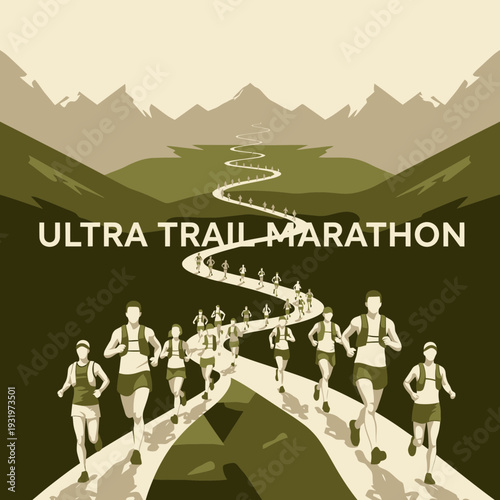 Depicting Runners Embarking On An Ultra Trail Marathon Through Rugged Terrain Scenery For Endurance