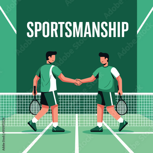 Depicting Sportsmanship and Fair Play: Tennis Players Shake Hands After Match Completion