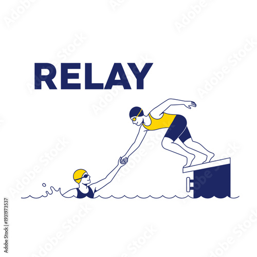 Depicting Teamwork: A Dynamic Illustration of a Swimming Relay Race and Transition