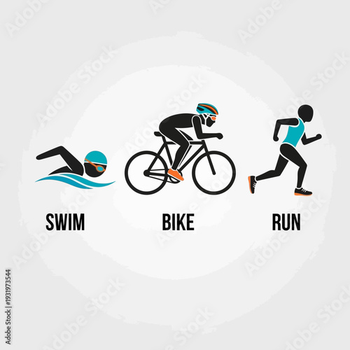 Depicting The Stages Of A Triathlon: Swim, Cycle, And Run Illustrated In Modern Minimalist Style