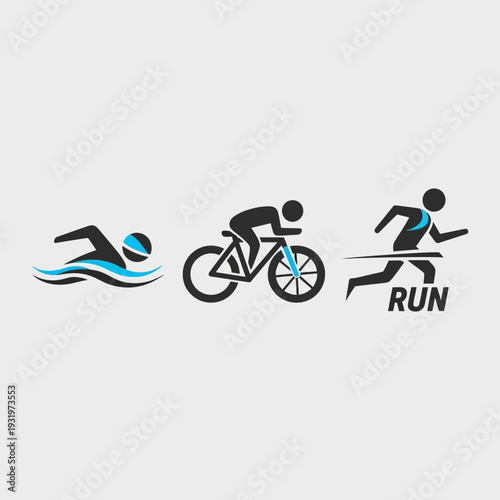 Depicting Triathlon Activities: Swim, Cycle, and Run Symbols for Endurance Sport Graphics