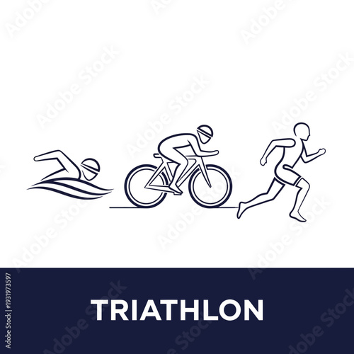Depicting Triathlon Athletes: Swimming, Cycling, and Running in Dynamic Line Art Illustrations
