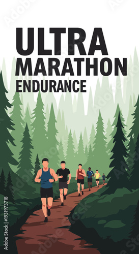 Depicting Ultra Marathon Endurance Runners Challenging Wilderness Trails in a Graphic Style