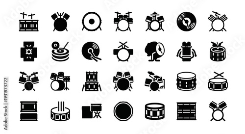 Collection of various drum and music-related icons displayed in a grid pattern