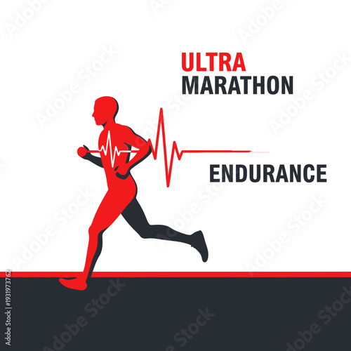 Depicting Ultra Marathon Endurance, Illustrated Athlete Silhouette with Vitality Symbolism