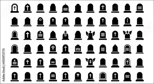 Collection of various door and archway icons in black and white, showcasing different architectural styles and designs