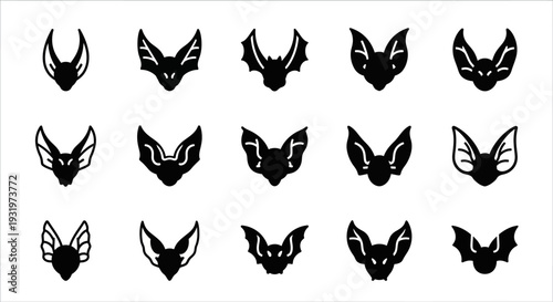 Collection of bat silhouettes in various styles and designs on a clean background
