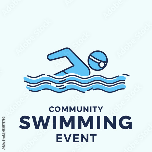 Depiction Of A Community Swimming Event Featuring An Illustrated Swimmer And Water Ripples