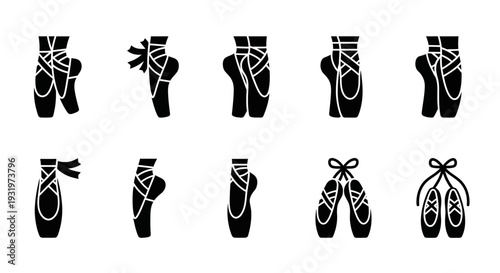 Collection of various ballet shoes illustrations displayed on a white background