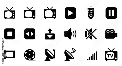 A collection of media control icons displayed on a clean white interface from a straightforward viewpoint