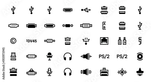 Collection of various technology and electronic device icons displayed on a clean interface