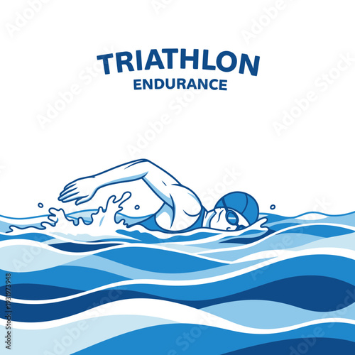 Depiction Of A Triathlete In Action Swimming Through Aquatic Waves Representing Endurance