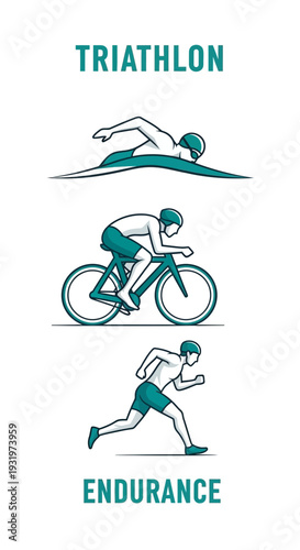 Depiction Of A Triathlon Athlete Demonstrating Swimming Cycling And Running In Endurance Races