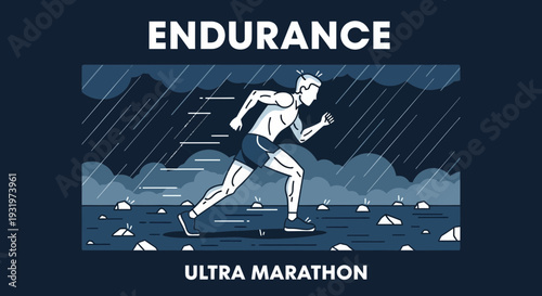 Depiction Of A Marathon Runner Demonstrating Unwavering Resolve During Harsh Weather Conditions