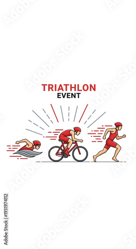 Depiction Of A Triathlon Event Showcasing Swimming, Cycling, And Running Actions Clearly