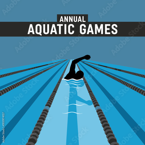 Depiction Of Aquatic Competitions Featuring Swimmer in Competitive Racing Lanes Illustrating