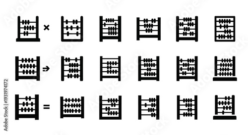 Abacus multiplication illustration demonstrating mathematical calculation with beads on rods
