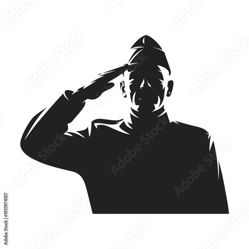 Military officer saluting silhouette portrait frontal view character