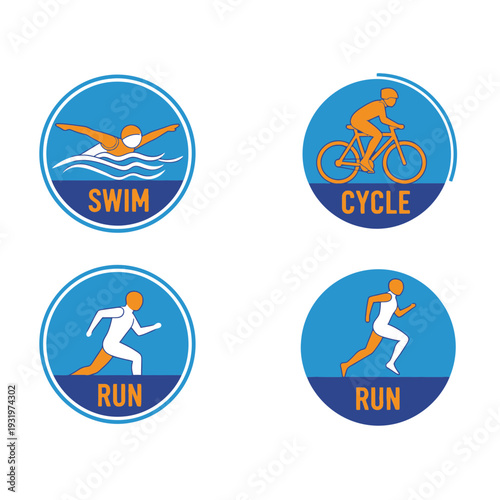 Depiction Of Triathlon Sports Icons Showing Swimming, Cycling, And Running Events Clearly