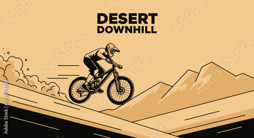 Desert Downhill Mountain Biking Depicts Rider Racing Down Sandy Terrain With Speed