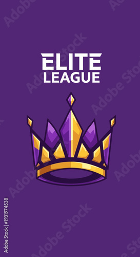 Distinctive Crown Emblem for Elite League, Purple and Gold Design, Symbol of Superiority