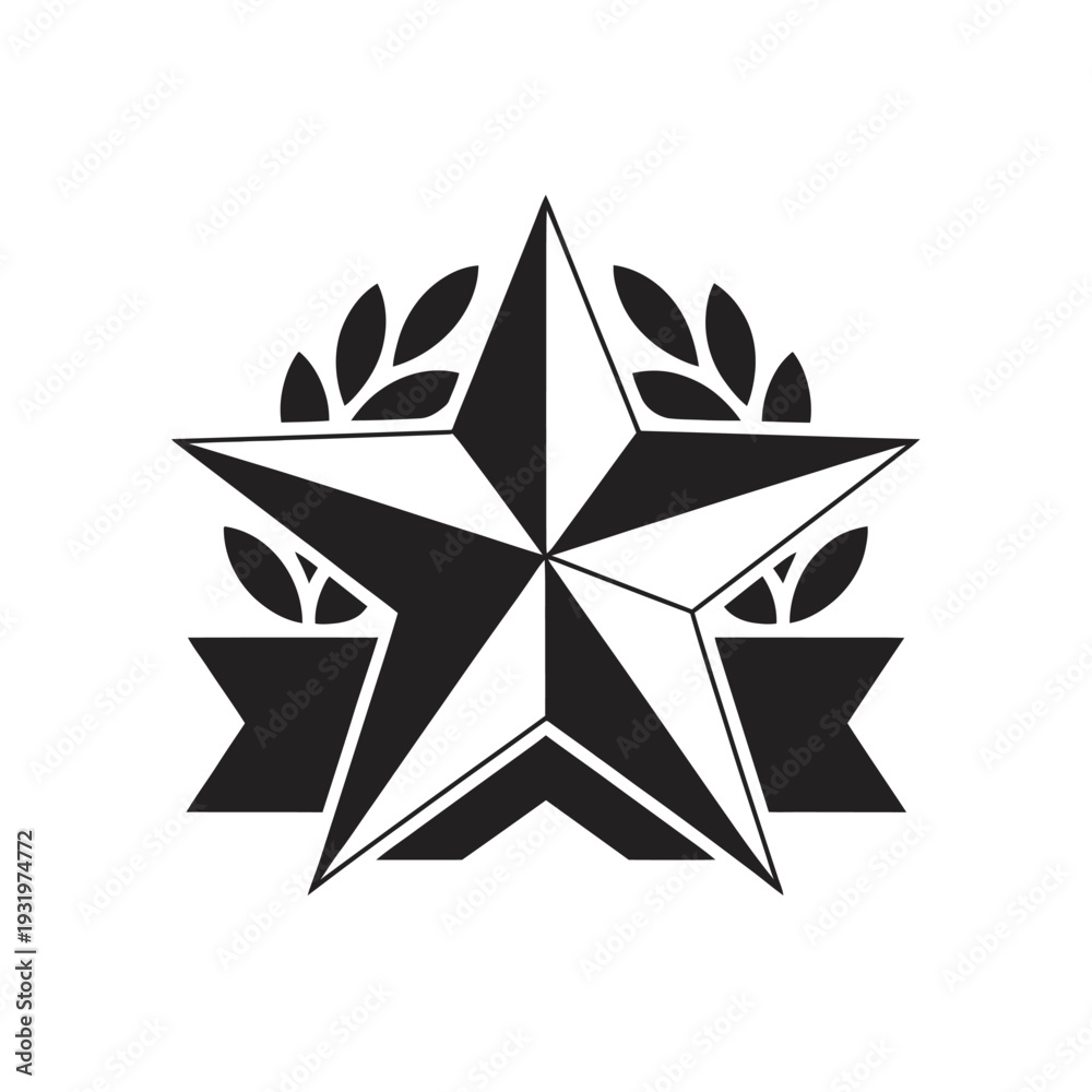 Obraz premium Star symbol with laurel wreath and ribbon badge for awards and recognition