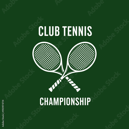 Distinctive Tennis Championship Logo Design Featuring Crossed Rackets On A Green Background