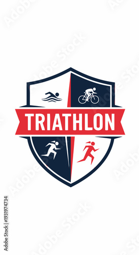 Distinctive Triathlon Emblem Illustrating Swim Bike Run Races for Competitors and Athletes