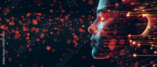 Cyber Futuristic Woman with Digital Data Flow – Artificial Intelligence Concept
