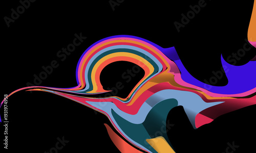 Abstract geometric fluid blue purple color gradient on black background. Trendy design graphics used for wallpaper screen tablet and phone. Dark mode.