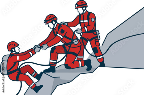 Rescue team in action helping a person in distress on a cliff