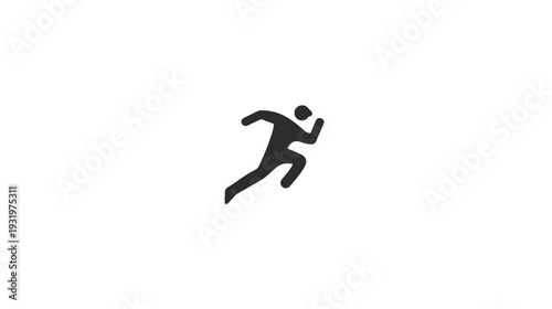 A black silhouette of a running figure in motion. It's against a stark white background
