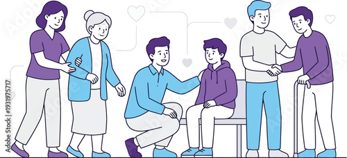 A diverse group of people showing support and care for one another in a heartwarming scene