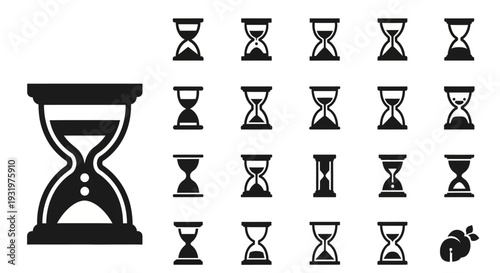 Collection of hourglass icons in various states of time passage displayed together