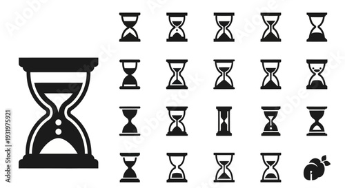 Collection of hourglass icons in various states of sand flow, illustrating time and patience in a simple design