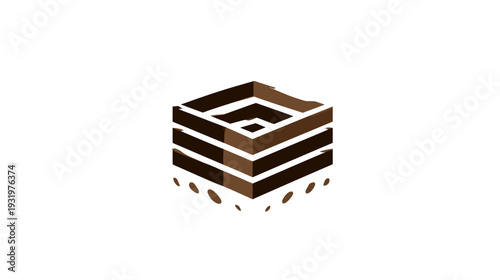 Abstract 3D rendering of a structure made of stacked layers in varying shades of brown