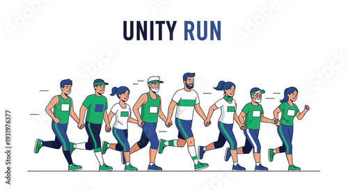 Diverse Group Running Together United in Solidarity and Promoting Community Spirit