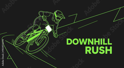 Downhill Biking Athlete in Action Against Black Backdrop Graphic Illustration