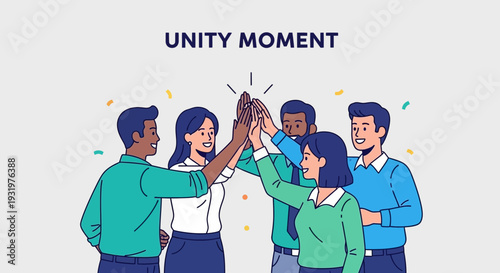 Diverse Team Celebrating Success With High Fives Depicting Teamwork And Collaboration