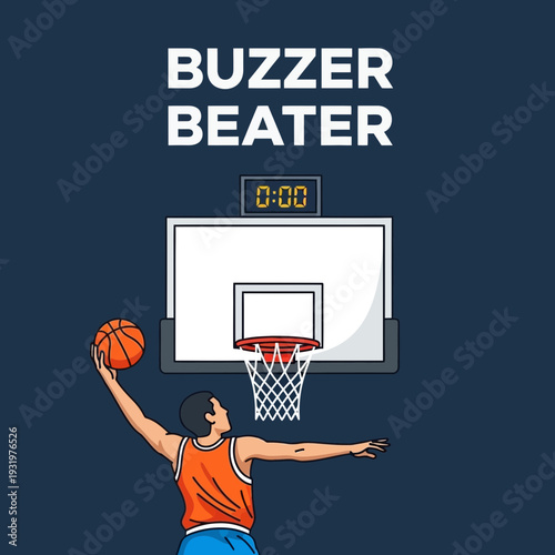 Dramatic Basketball Shot: Buzzer Beater Moment Captured with Player Silhouette and Net