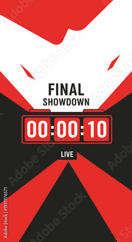 Dramatic Countdown Timer Graphic Featuring Red and Black Geometric Design with Text and Numbers