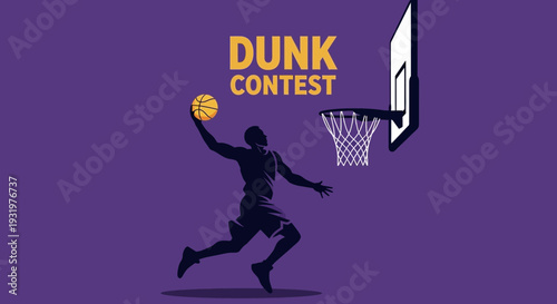 Dramatic Silhouette of a Basketball Player Performing a Slam Dunk in a Competition