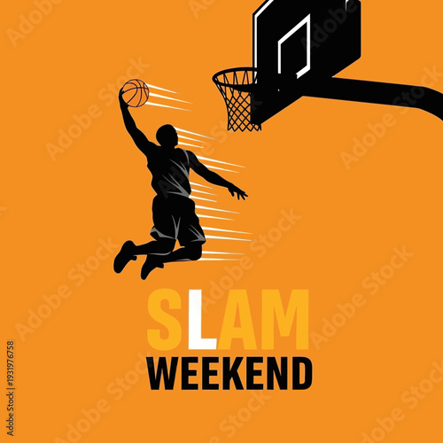 Dramatic Silhouette of Basketball Player Dunking Ball During Slam Weekend Action