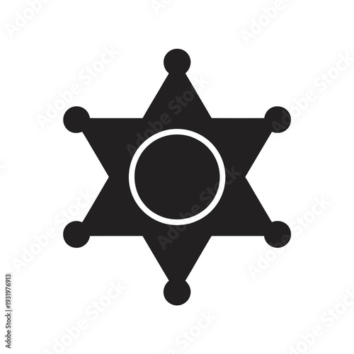 Sheriff badge icon with central circle and six pointed star silhouette