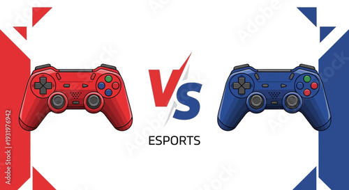 Dual Gamepads Facing Off, Showcasing Competitive Gaming and E-sports Contest