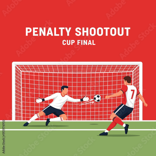 Dramatic Soccer Penalty Kick Moment During Championship Match Illustration with Red Background