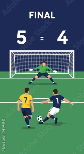 Dramatic Soccer Penalty Kick Moment With The Final Score Displayed And Focused Action