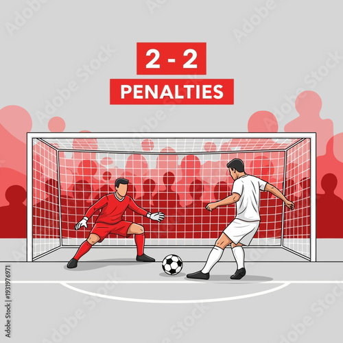 Dramatic Soccer Penalty Kick Moment With Goalkeeper Facing Opponent During Match Finale